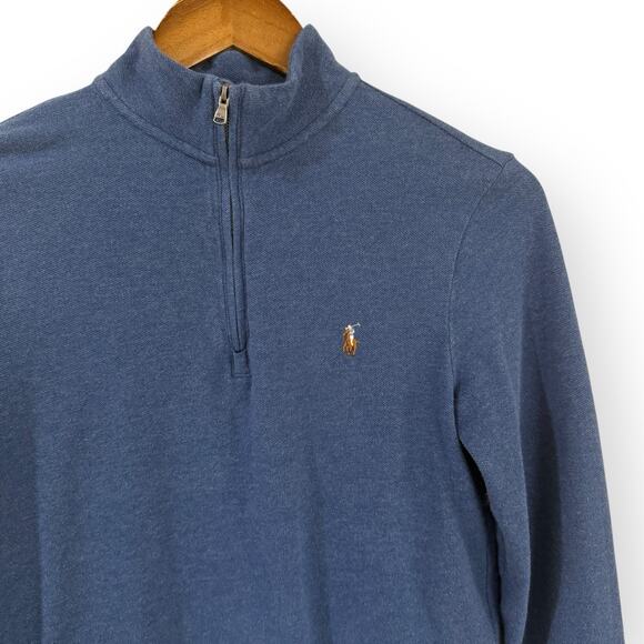 Polo Ralph Lauren Sweater Boys L 14-16 Blue 1/4 Quarter Zip Pullover Cotton - Picture 2 of 7